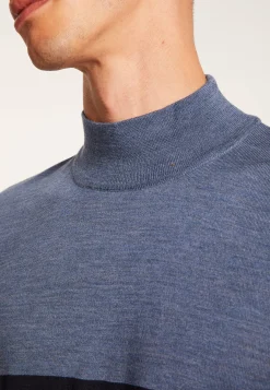 Montagut Pulls-Pull rayé col montant en laine - Lazaar 05-Bleu marine