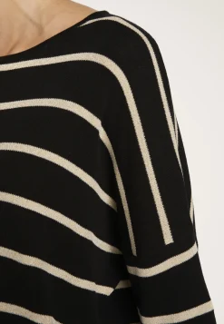 Montagut Pulls-Pull rayé col rond en lin flammé - Mariah 01-Noir