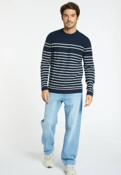Montagut Pulls-Pull rayé en cachemire - Auguste 05-Bleu marine