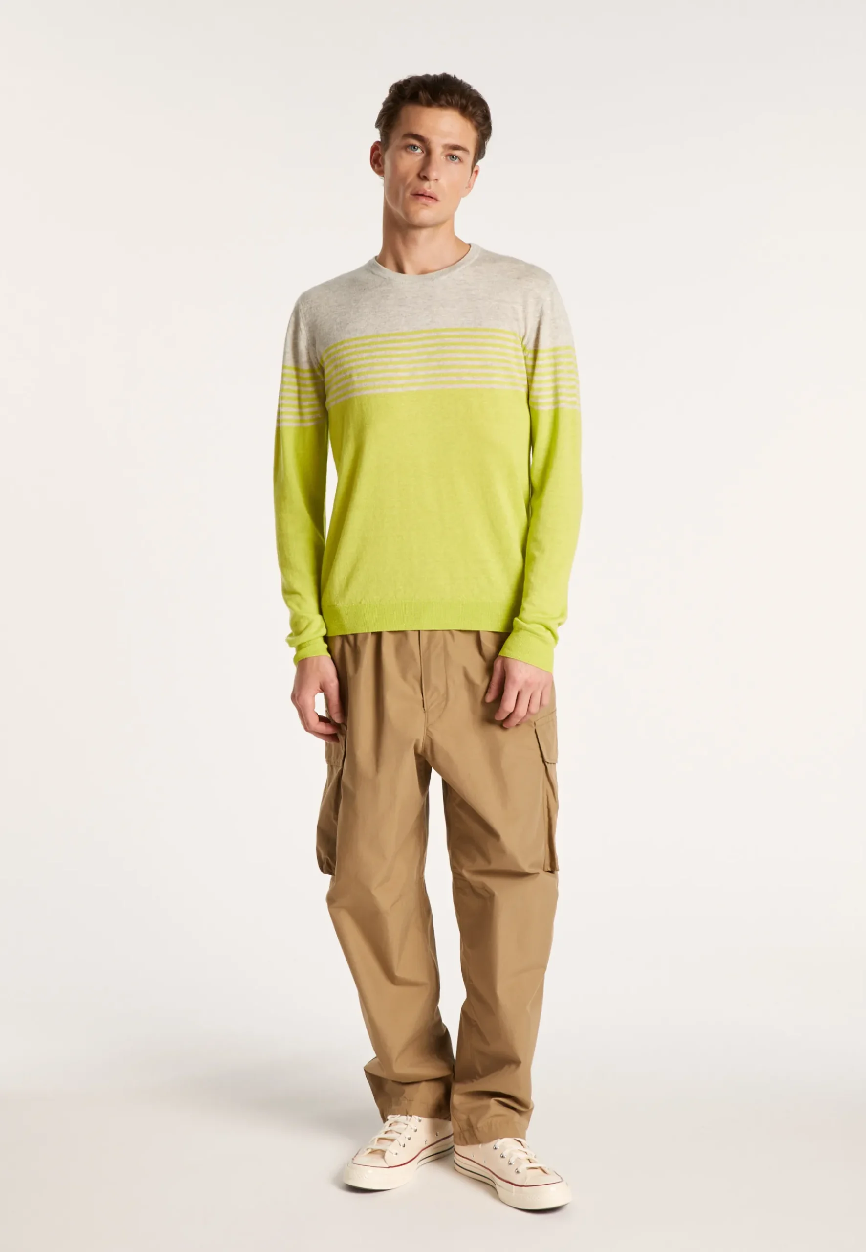 Montagut Pulls-Pull rayé en cachemire et lin - Daltonn 11-Gris clair