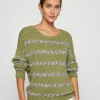 Montagut Pulls-Pull rayé en coton et lin - Thildie 22-Vert moyen
