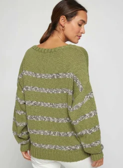 Montagut Pulls-Pull rayé en coton et lin - Thildie 22-Vert moyen