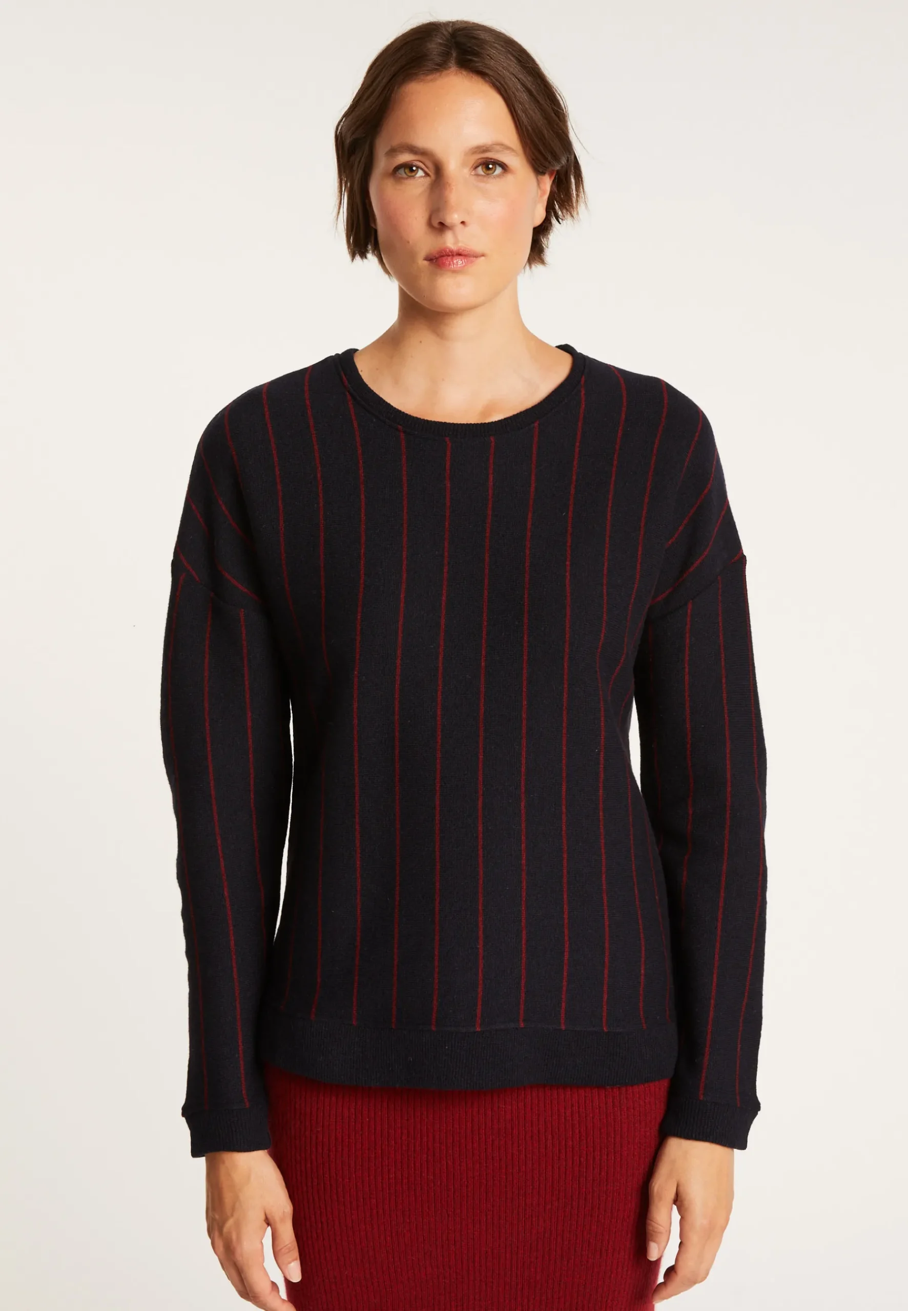 Montagut Pulls-Pull rayures tennis en laine et coton - Eternel 05-Bleu marine