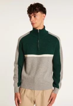 Montagut Pulls-Pull tricolore col camionneur en laine alpaga - Augustin 11-Gris clair