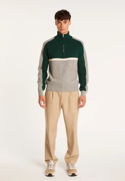 Montagut Pulls-Pull tricolore col camionneur en laine alpaga - Augustin 11-Gris clair