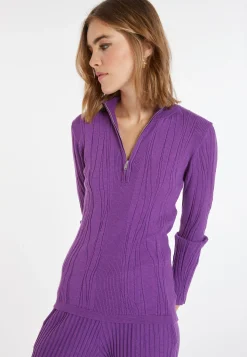 Montagut Pulls-Pull zippé en laine mélangée - Cacilda 17-Violet