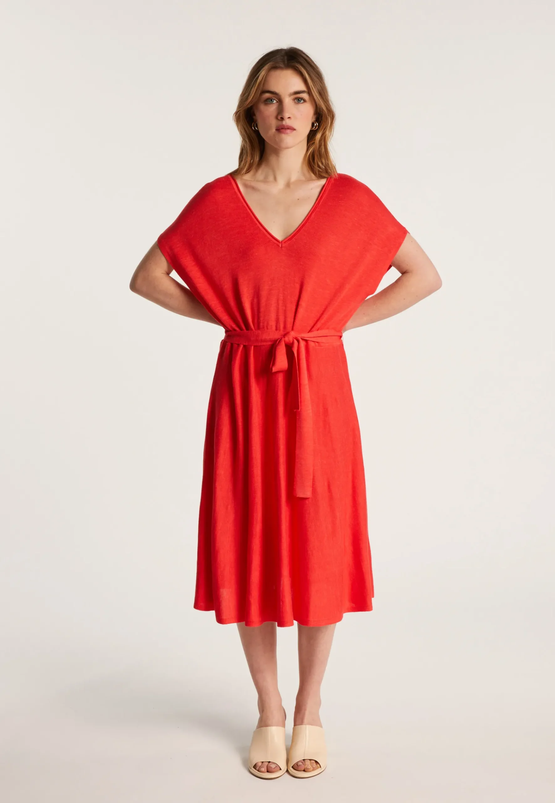 Montagut Jupes Et Robes-Robe fluide en lin flammé - Layla 52-Rouge