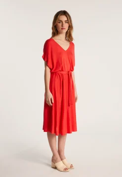 Montagut Jupes Et Robes-Robe fluide en lin flammé - Layla 52-Rouge