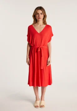 Montagut Jupes Et Robes-Robe fluide en lin flammé - Layla 52-Rouge