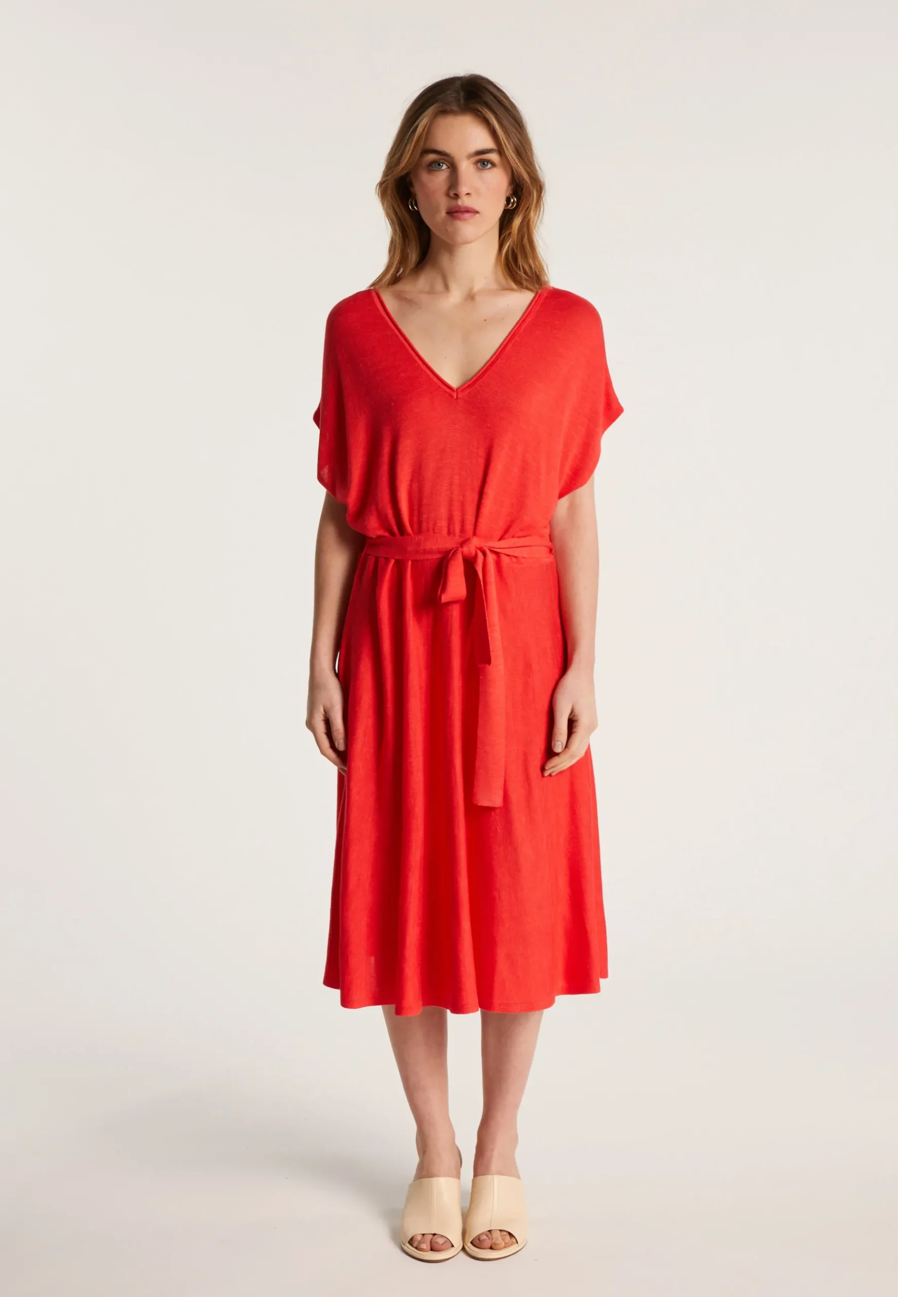 Montagut Jupes Et Robes-Robe fluide en lin flammé - Layla 52-Rouge