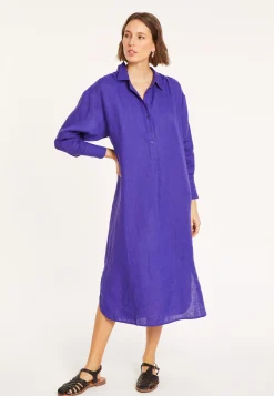 Montagut Jupes Et Robes-Robe longue col polo en lin - Valerie 17-Violet