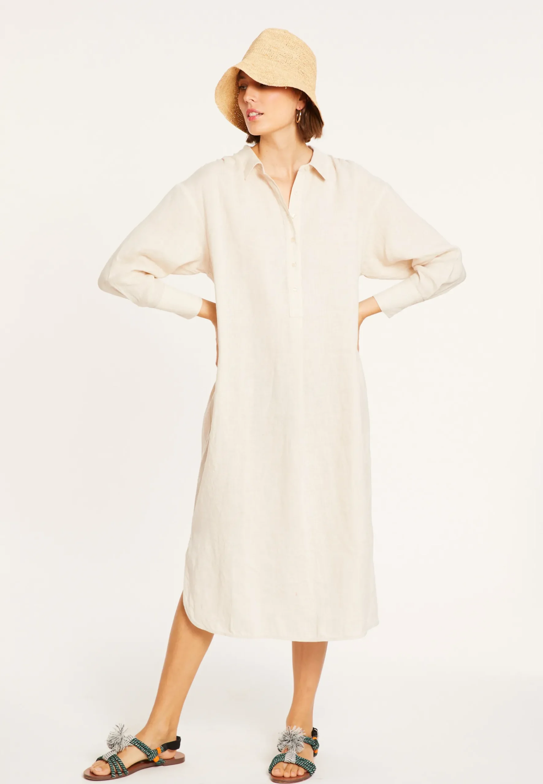 Montagut Jupes Et Robes-Robe longue col polo en lin - Valerie 12-Beige clair