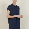 Montagut Jupes Et Robes-Robe manches courtes en coton - Angy 05-Bleu marine