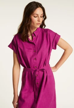Montagut Jupes Et Robes-Robe manches longues en lin - Emy 16-Violet clair