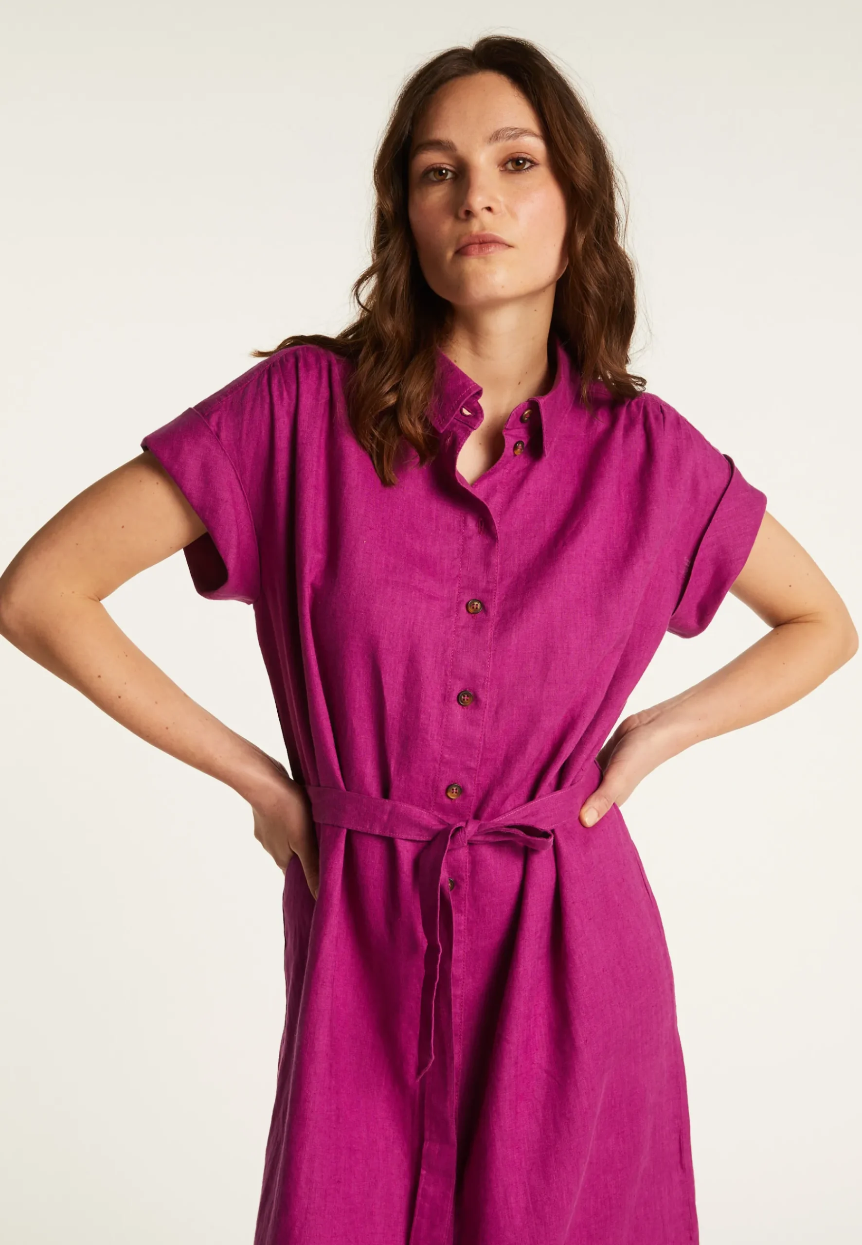 Montagut Jupes Et Robes-Robe manches longues en lin - Emy 16-Violet clair