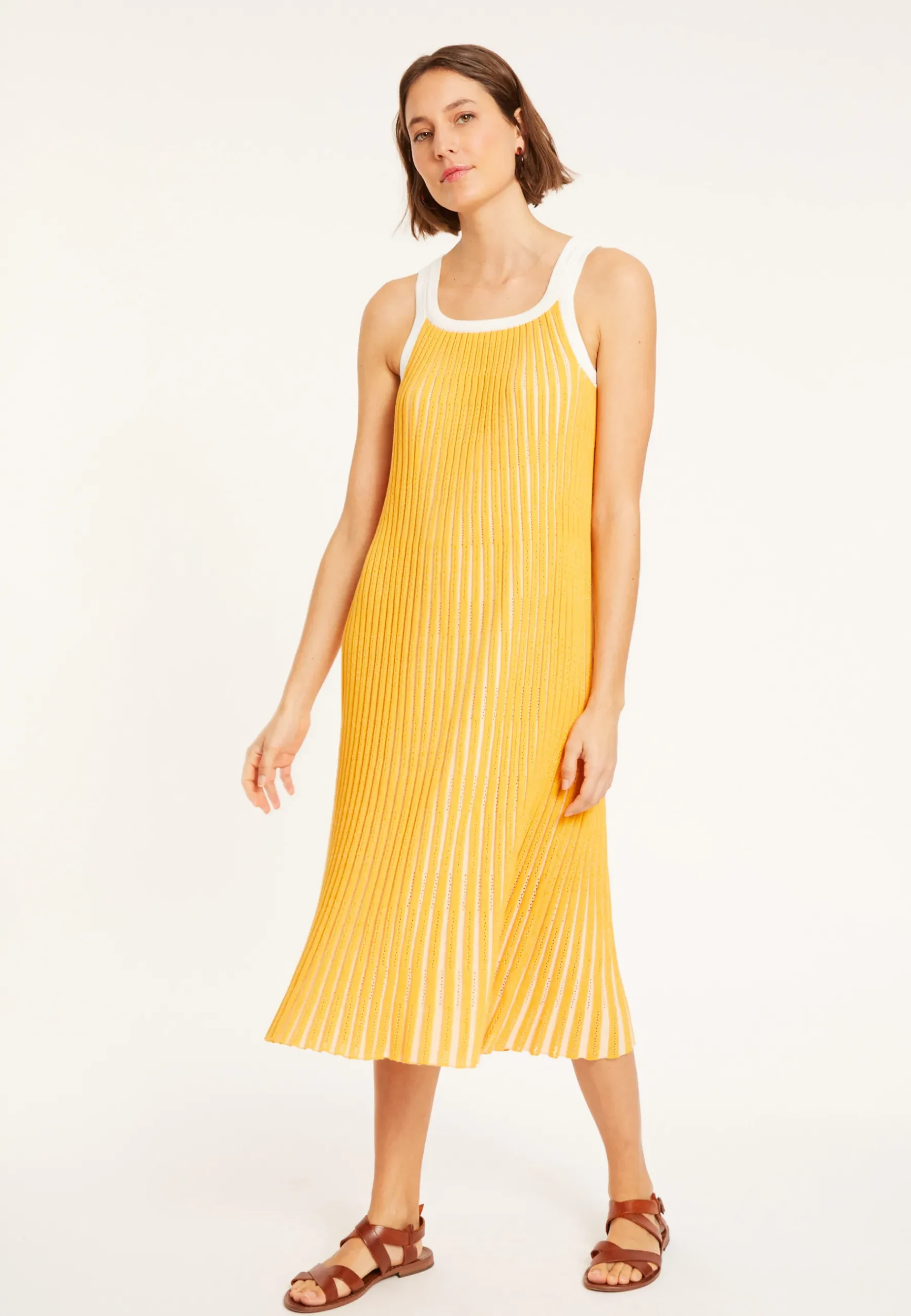 Montagut Jupes Et Robes-Robe plissée en coton - Melodie 89-Moutarde