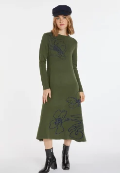 Montagut Jupes Et Robes-Robe évasée en laine mérinos - Charlize 83-Kaki
