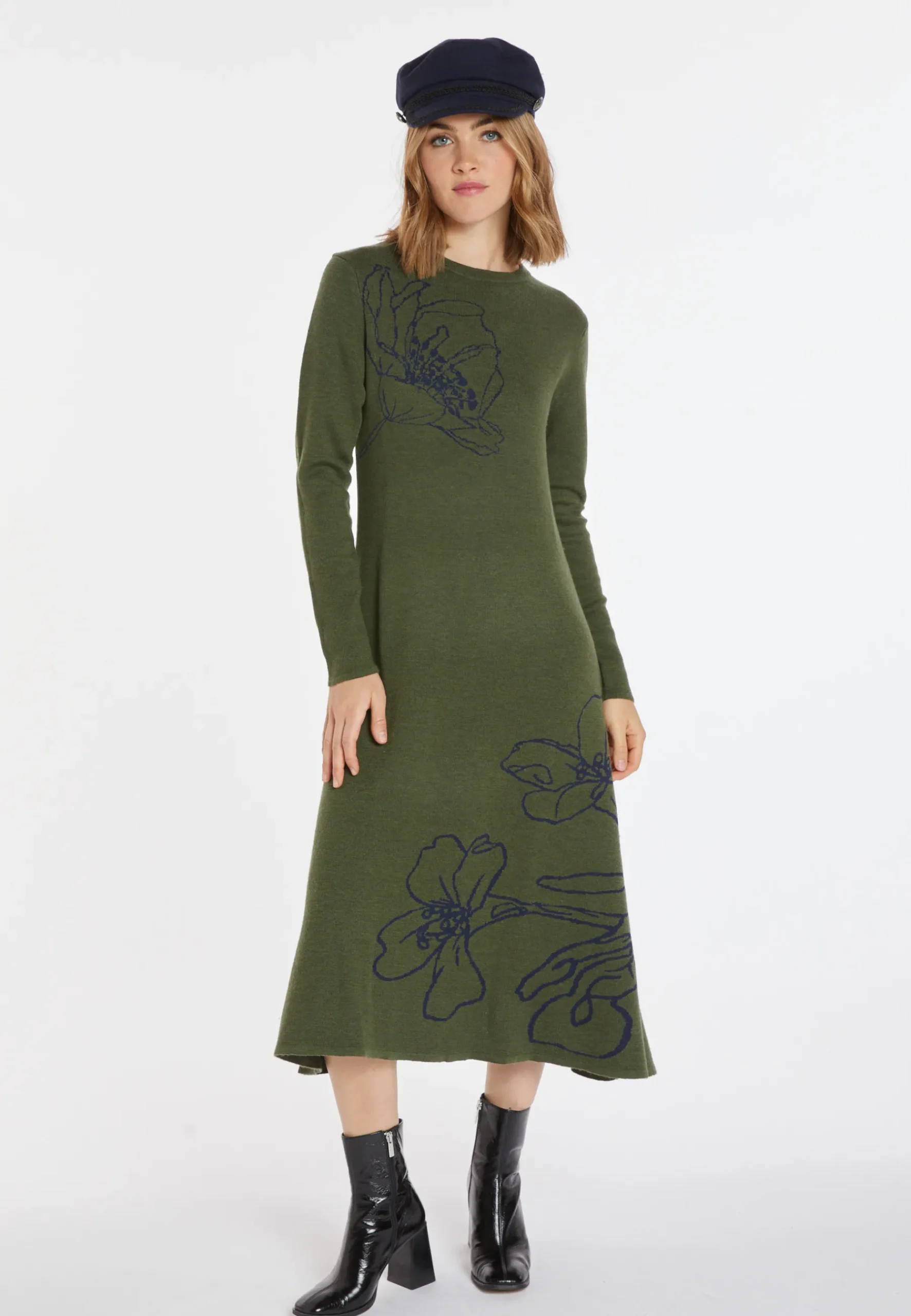 Montagut Jupes Et Robes-Robe évasée en laine mérinos - Charlize 83-Kaki