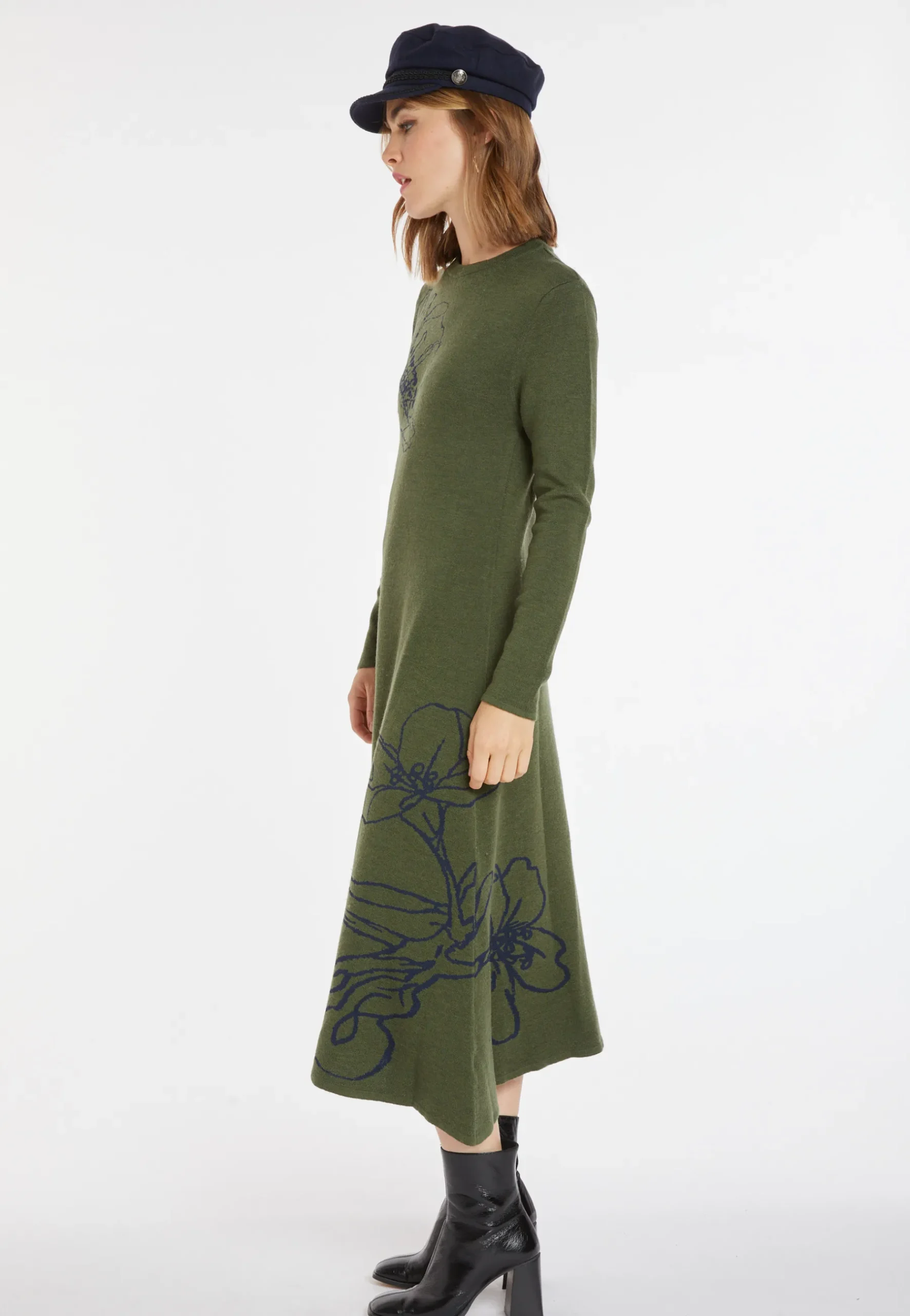 Montagut Jupes Et Robes-Robe évasée en laine mérinos - Charlize 83-Kaki