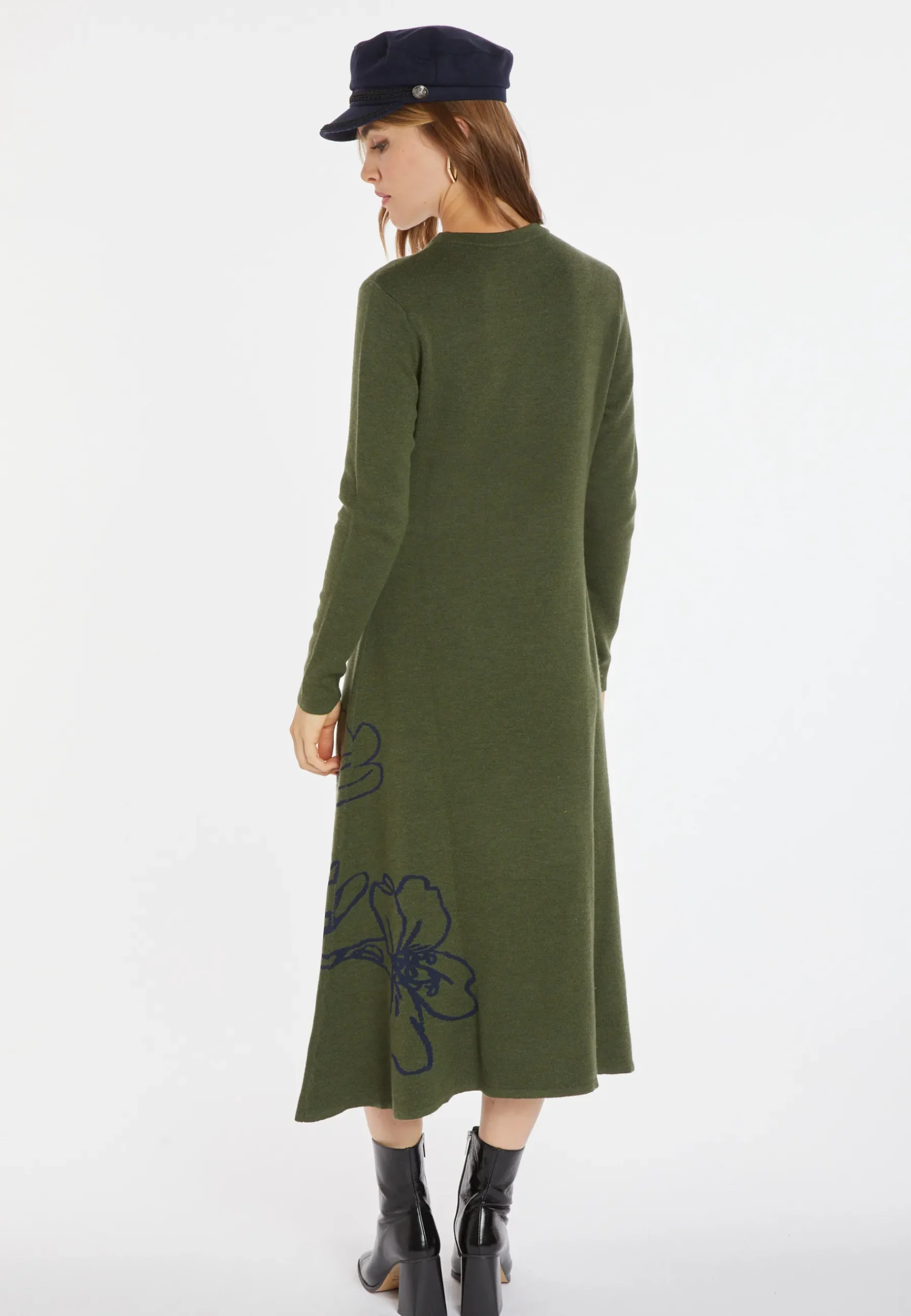 Montagut Jupes Et Robes-Robe évasée en laine mérinos - Charlize 83-Kaki