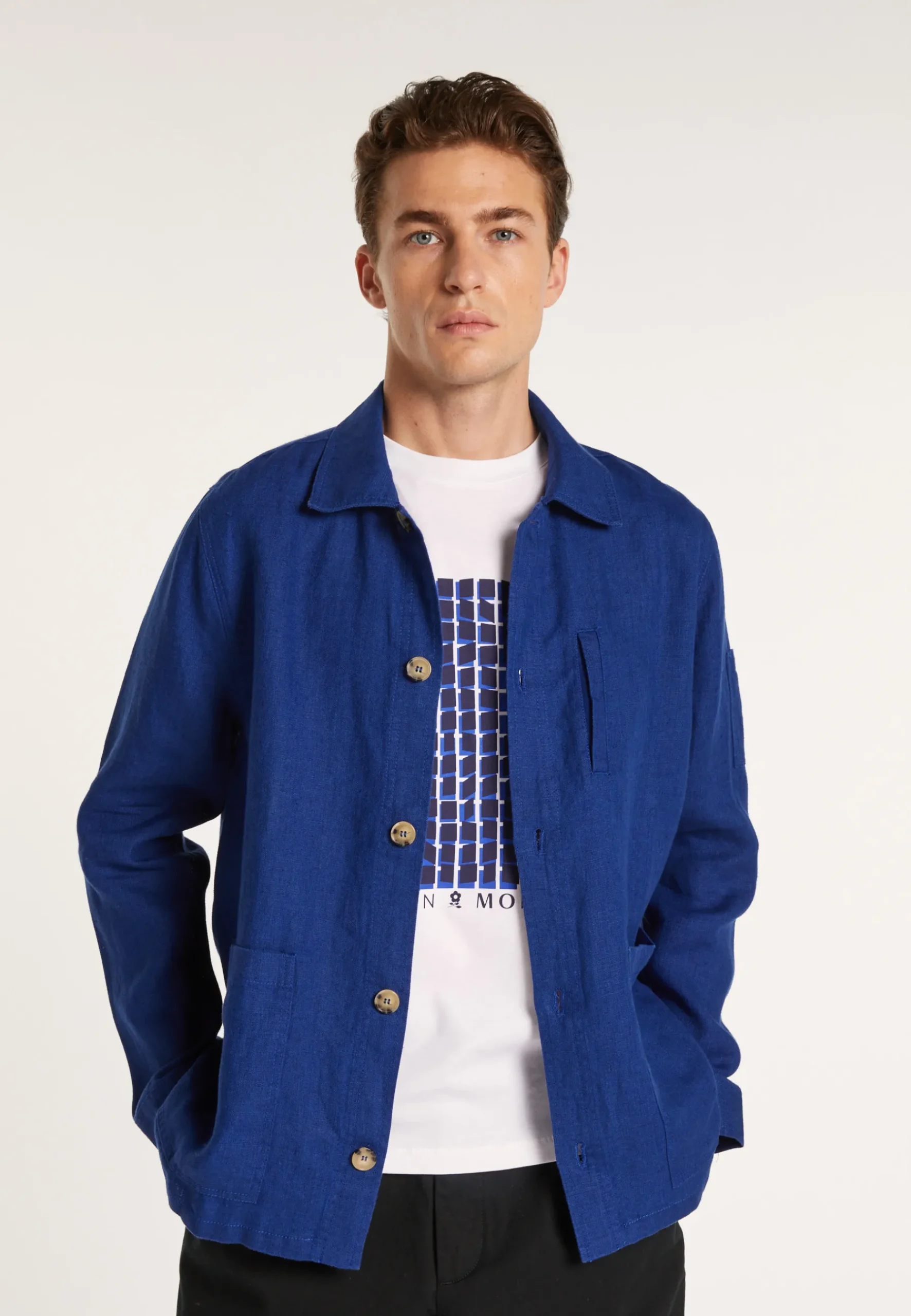 Montagut Chemises-Surchemise casual en lin - Rodrigue 03-Bleu foncé