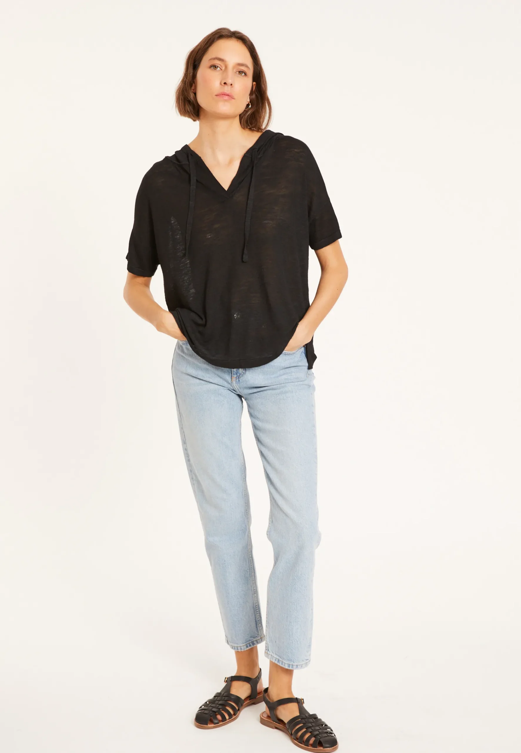 Montagut T-Shirts Et Débardeurs-Sweat en lin flammé - Pivoine 01-Noir