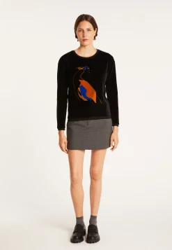 Montagut Pulls-Sweat en velours avec paon - Pavel 01-Noir