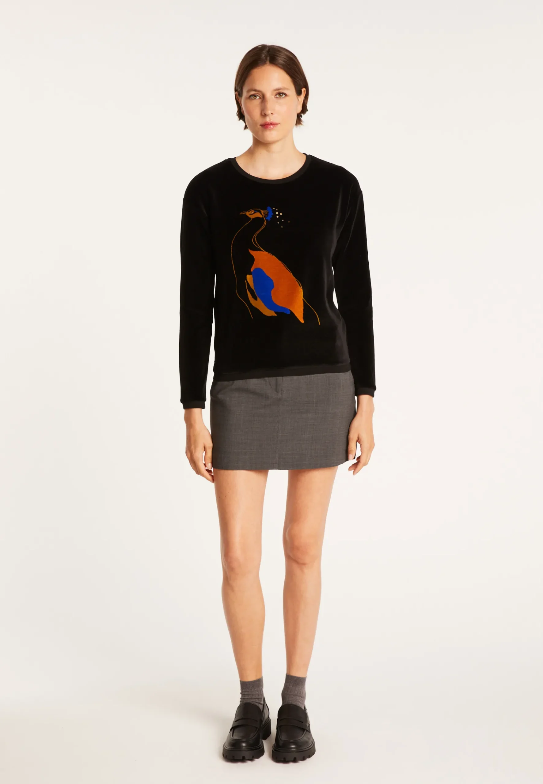 Montagut Pulls-Sweat en velours avec paon - Pavel 01-Noir