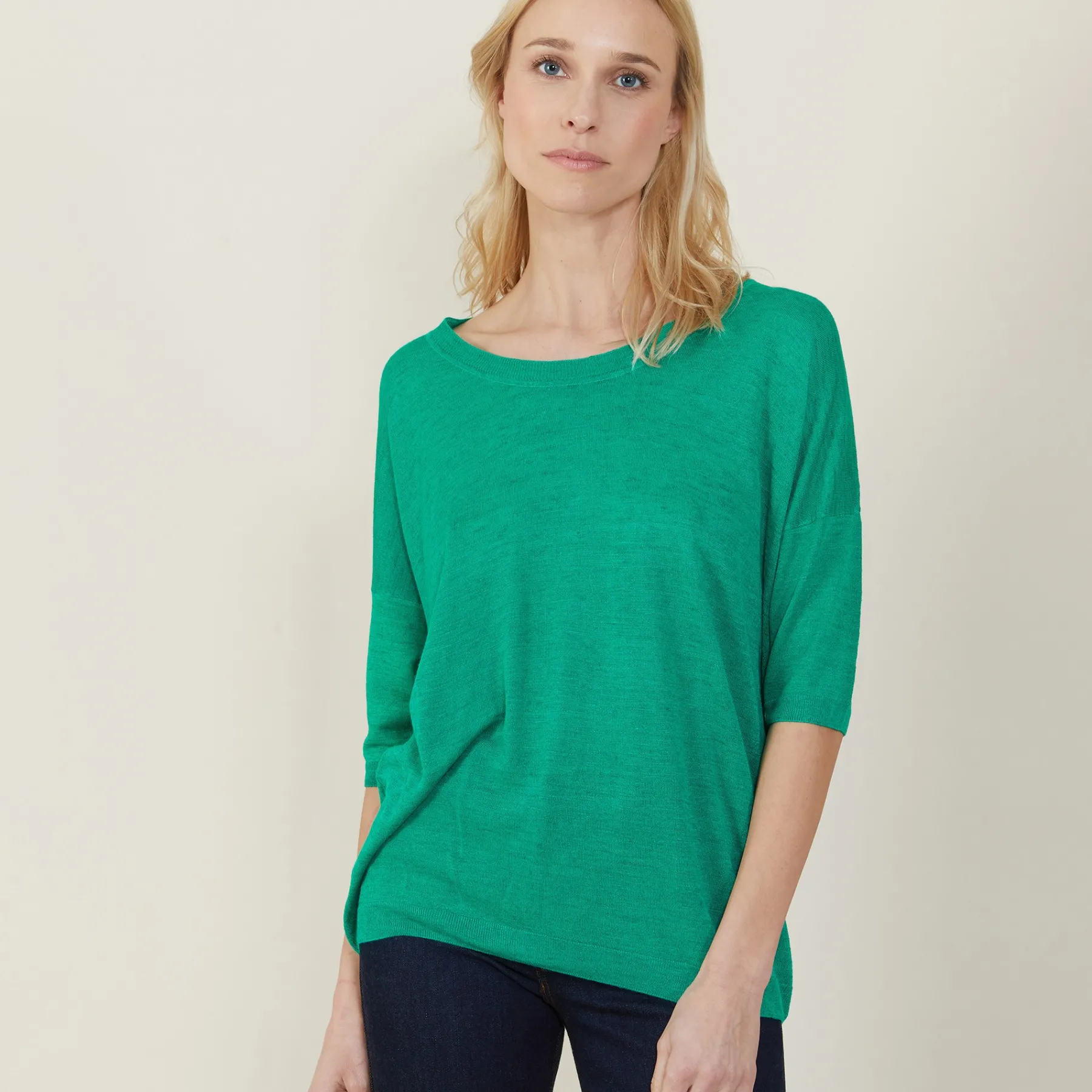 Montagut T-Shirts Et Débardeurs-T-shirt ample col rond en lin flammé - Mairena 22-Vert moyen
