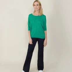 Montagut T-Shirts Et Débardeurs-T-shirt ample col rond en lin flammé - Mairena 22-Vert moyen