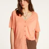 Montagut T-Shirts Et Débardeurs-T-shirt à boutons en lin flammé - Lily 15-Orange