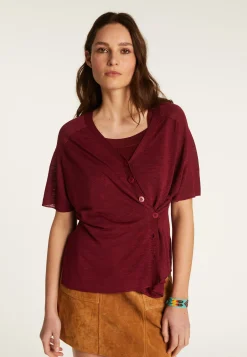 Montagut T-Shirts Et Débardeurs-T-shirt à boutons en lin flammé - Lily 51-Bordeaux