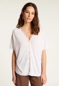 Montagut T-Shirts Et Débardeurs-T-shirt à boutons en lin flammé - Lily 82-Ecru