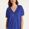 Montagut T-Shirts Et Débardeurs-T-shirt à boutons en lin flammé - Lily 48-Bleu roi