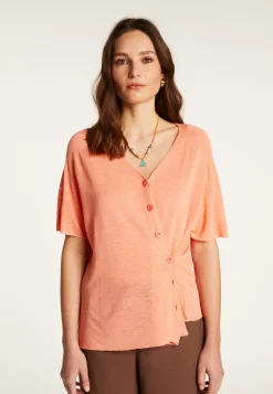 Montagut T-Shirts Et Débardeurs-T-shirt à boutons en lin flammé - Lily 15-Orange