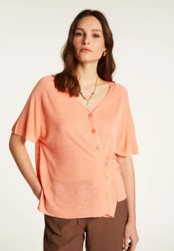 Montagut T-Shirts Et Débardeurs-T-shirt à boutons en lin flammé - Lily 15-Orange