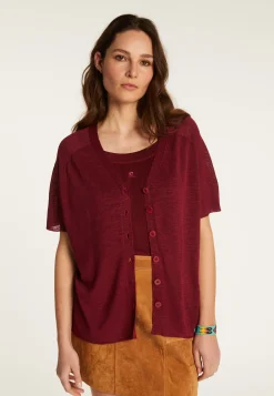 Montagut T-Shirts Et Débardeurs-T-shirt à boutons en lin flammé - Lily 51-Bordeaux