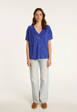 Montagut T-Shirts Et Débardeurs-T-shirt à boutons en lin flammé - Lily 48-Bleu roi