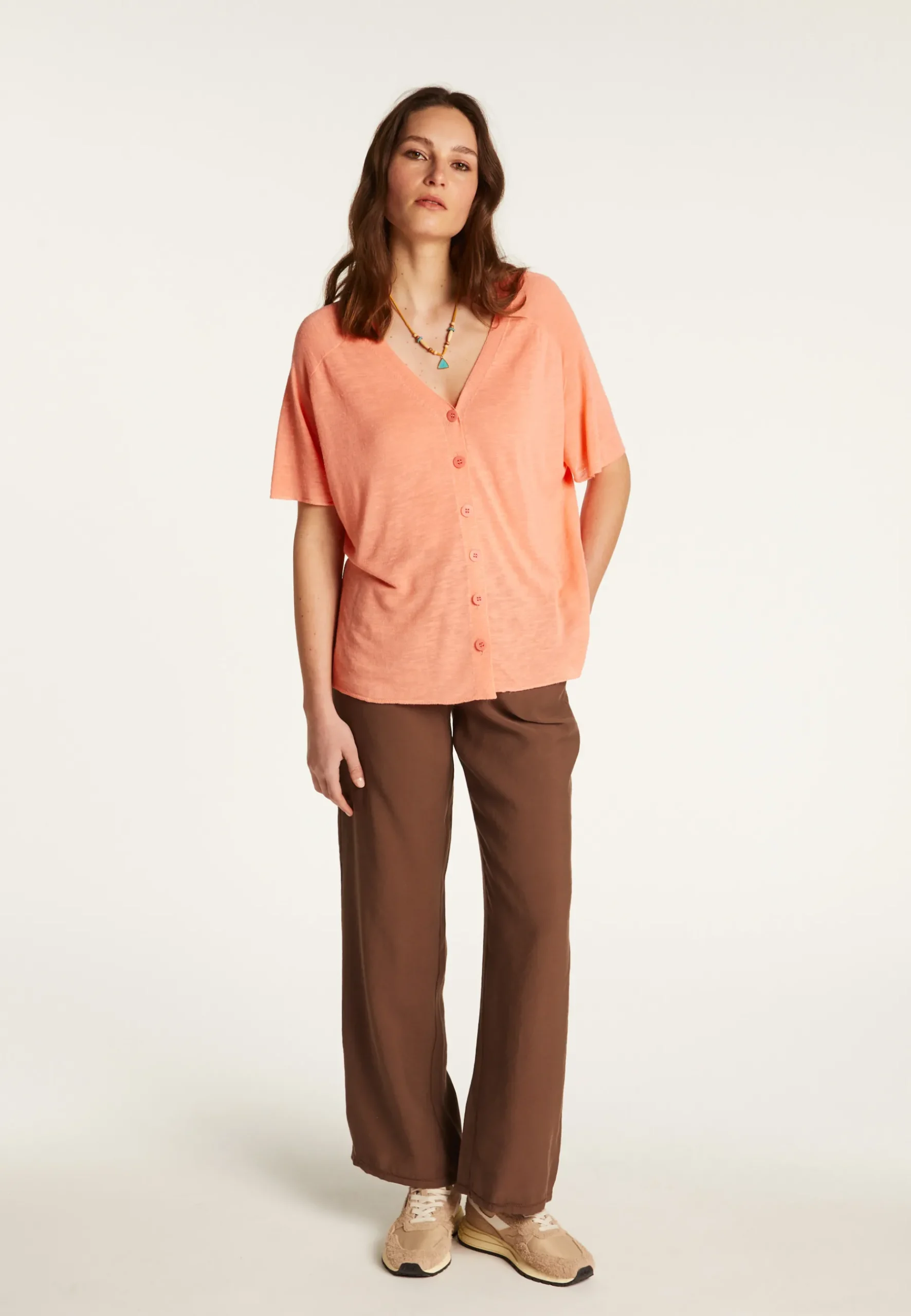 Montagut T-Shirts Et Débardeurs-T-shirt à boutons en lin flammé - Lily 15-Orange