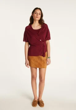 Montagut T-Shirts Et Débardeurs-T-shirt à boutons en lin flammé - Lily 51-Bordeaux