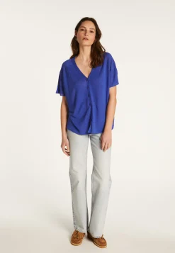 Montagut T-Shirts Et Débardeurs-T-shirt à boutons en lin flammé - Lily 48-Bleu roi