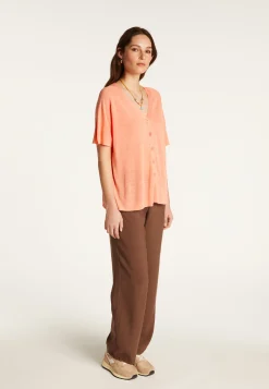 Montagut T-Shirts Et Débardeurs-T-shirt à boutons en lin flammé - Lily 15-Orange