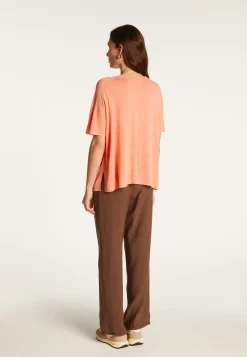 Montagut T-Shirts Et Débardeurs-T-shirt à boutons en lin flammé - Lily 15-Orange