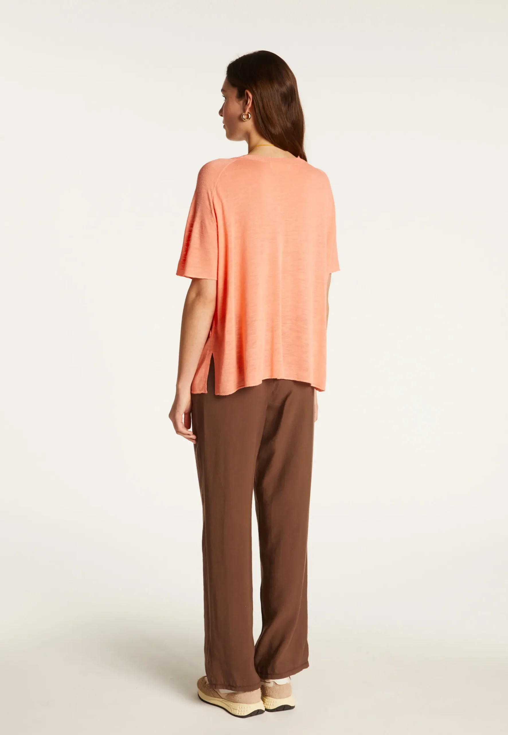 Montagut T-Shirts Et Débardeurs-T-shirt à boutons en lin flammé - Lily 15-Orange