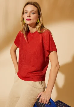 Montagut T-Shirts Et Débardeurs-T-shirt à côtes en Fil Lumière - Malory 20-Rouge foncé