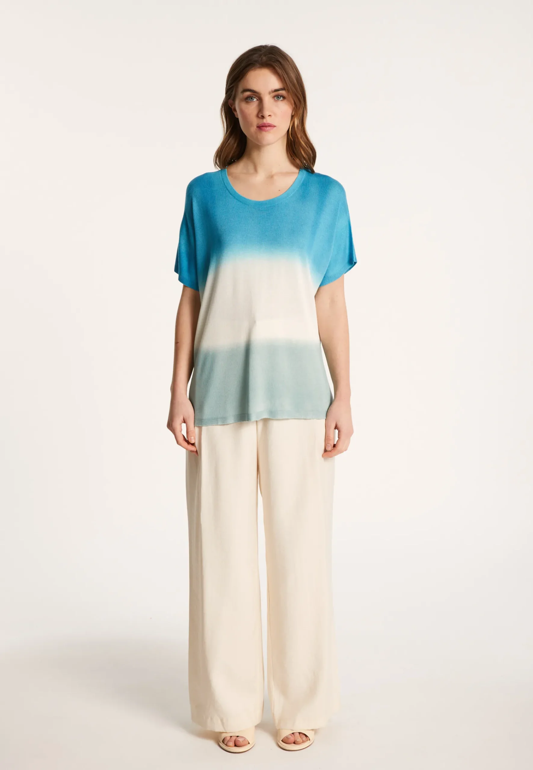Montagut T-Shirts Et Débardeurs-T-shirt à fentes viscose et soie - Nova Bis 49-Turquoise