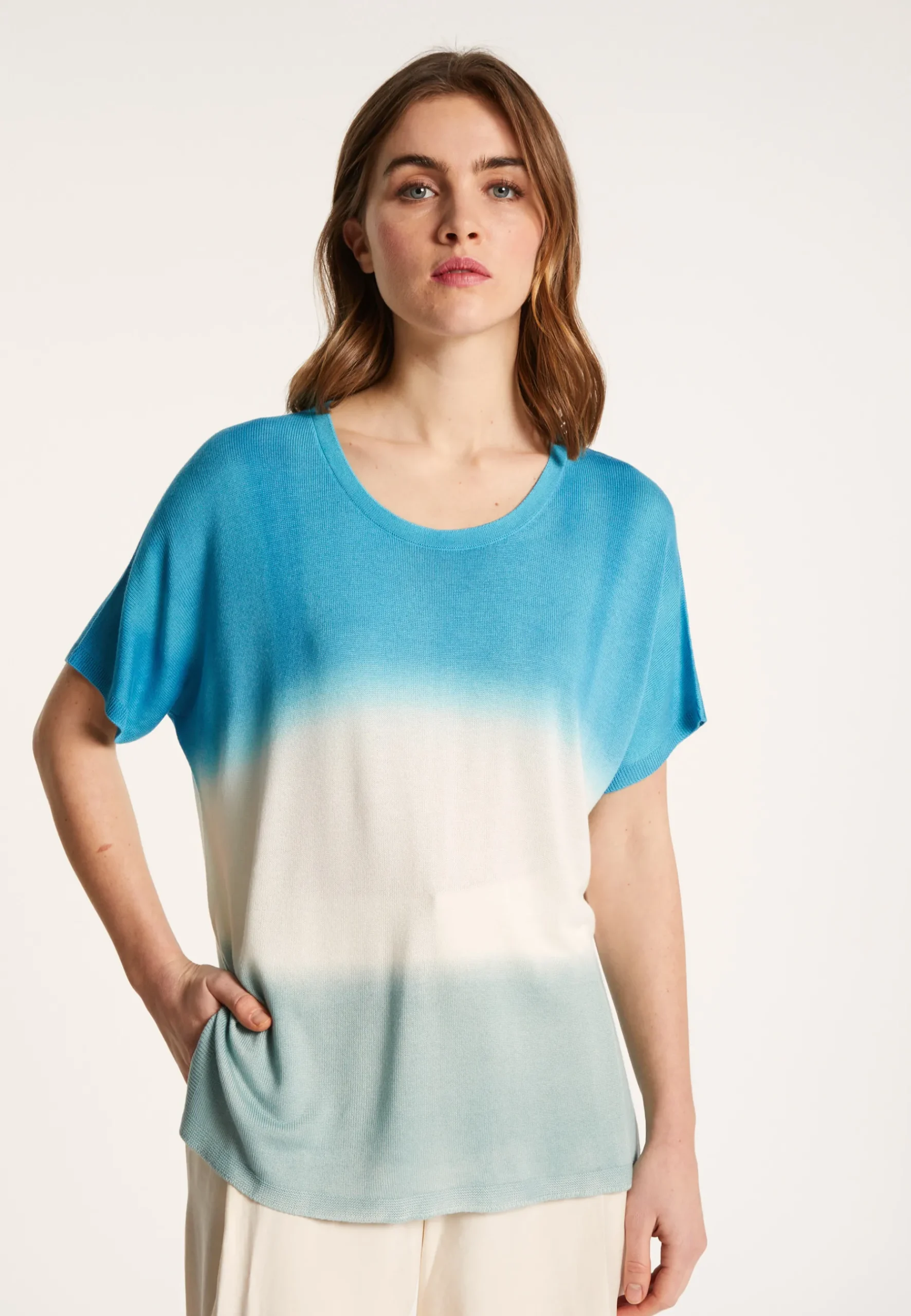 Montagut T-Shirts Et Débardeurs-T-shirt à fentes viscose et soie - Nova Bis 49-Turquoise