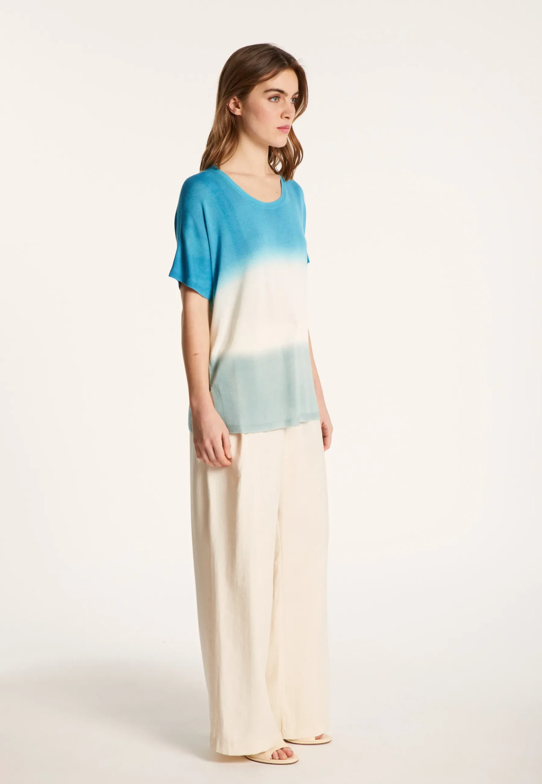 Montagut T-Shirts Et Débardeurs-T-shirt à fentes viscose et soie - Nova Bis 49-Turquoise