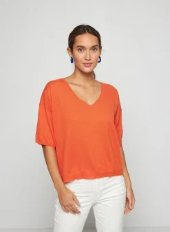 Montagut T-Shirts Et Débardeurs-T-shirt à manches coudes en cachemire light - Solange 15-Orange