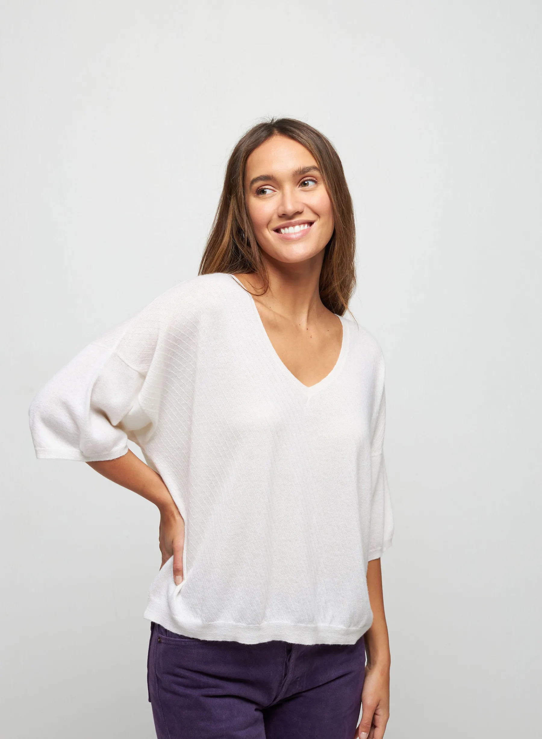 Montagut T-Shirts Et Débardeurs-T-shirt à manches coudes en cachemire light - Solange 82-Ecru